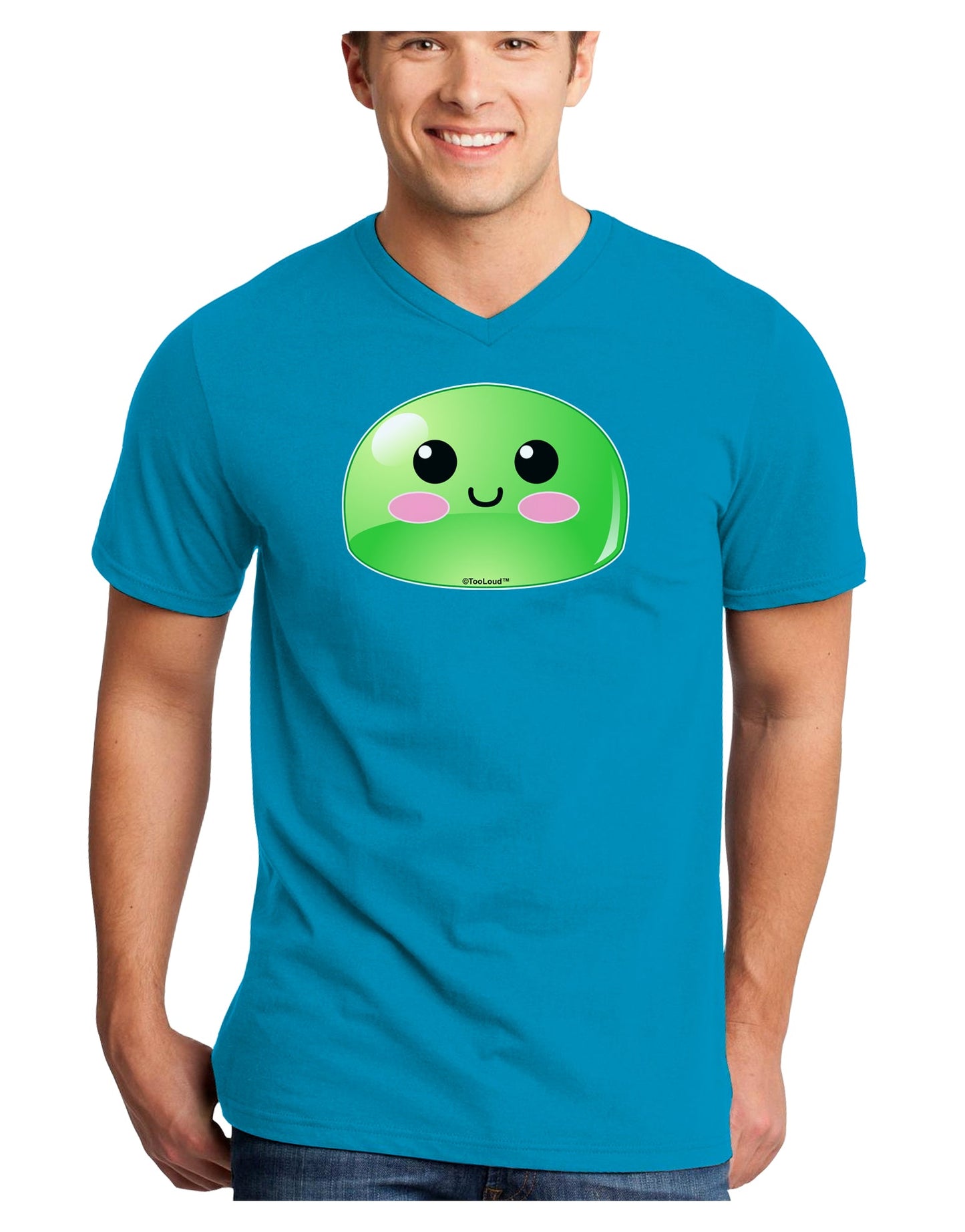 Cute RPG Slime - Green Adult Dark V-Neck T-Shirt by TooLoud-Mens V-Neck T-Shirt-TooLoud-Turquoise-Small-Davson Sales