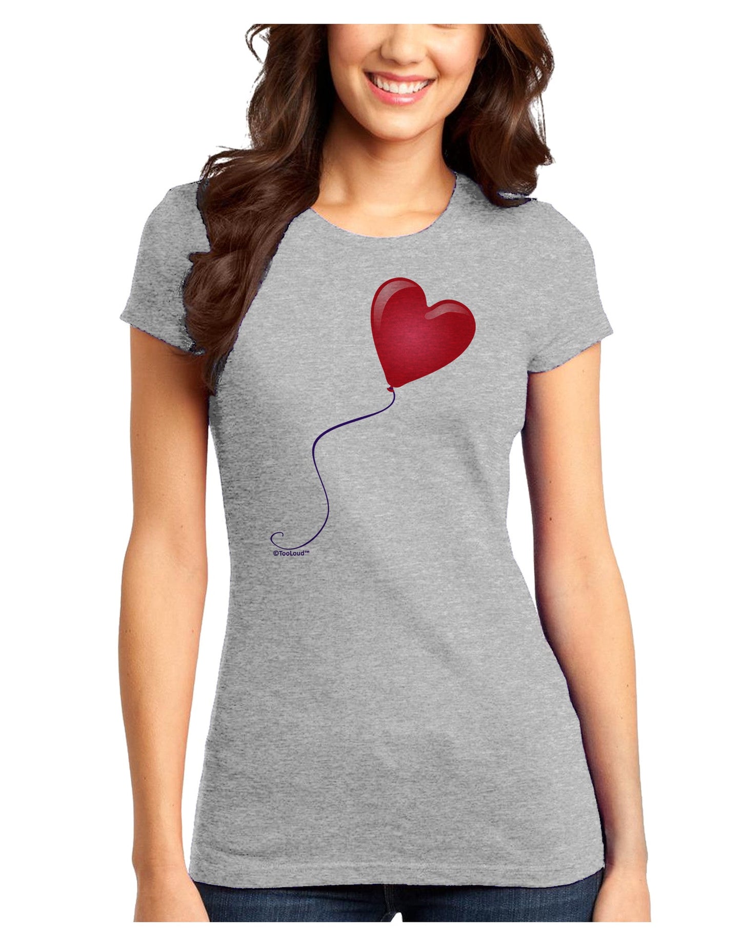 Cute Red Heart Balloon Juniors T-Shirt-Womens Juniors T-Shirt-TooLoud-Ash-Gray-Juniors Fitted X-Small-Davson Sales