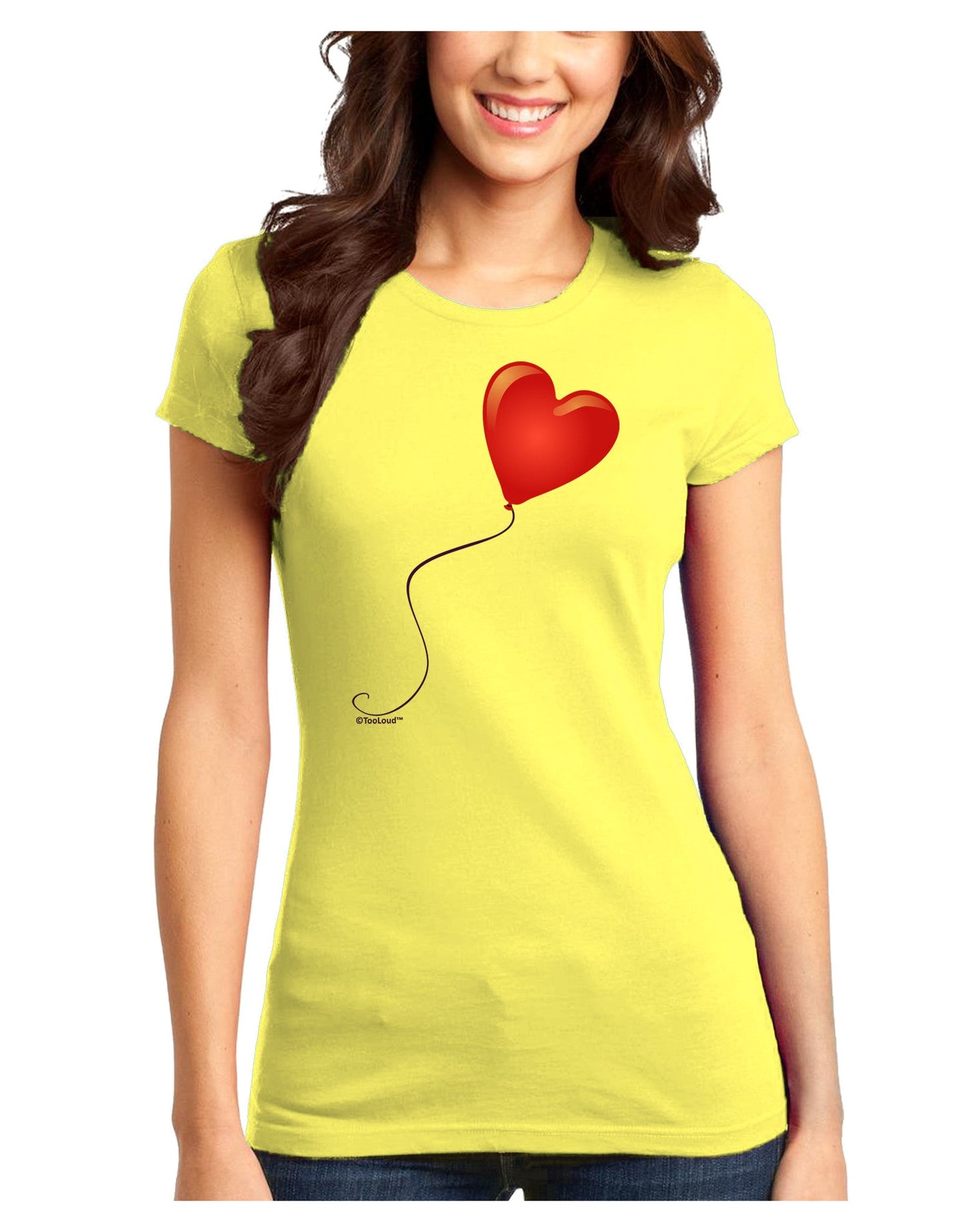 Cute Red Heart Balloon Juniors T-Shirt-Womens Juniors T-Shirt-TooLoud-Yellow-Juniors Fitted X-Small-Davson Sales
