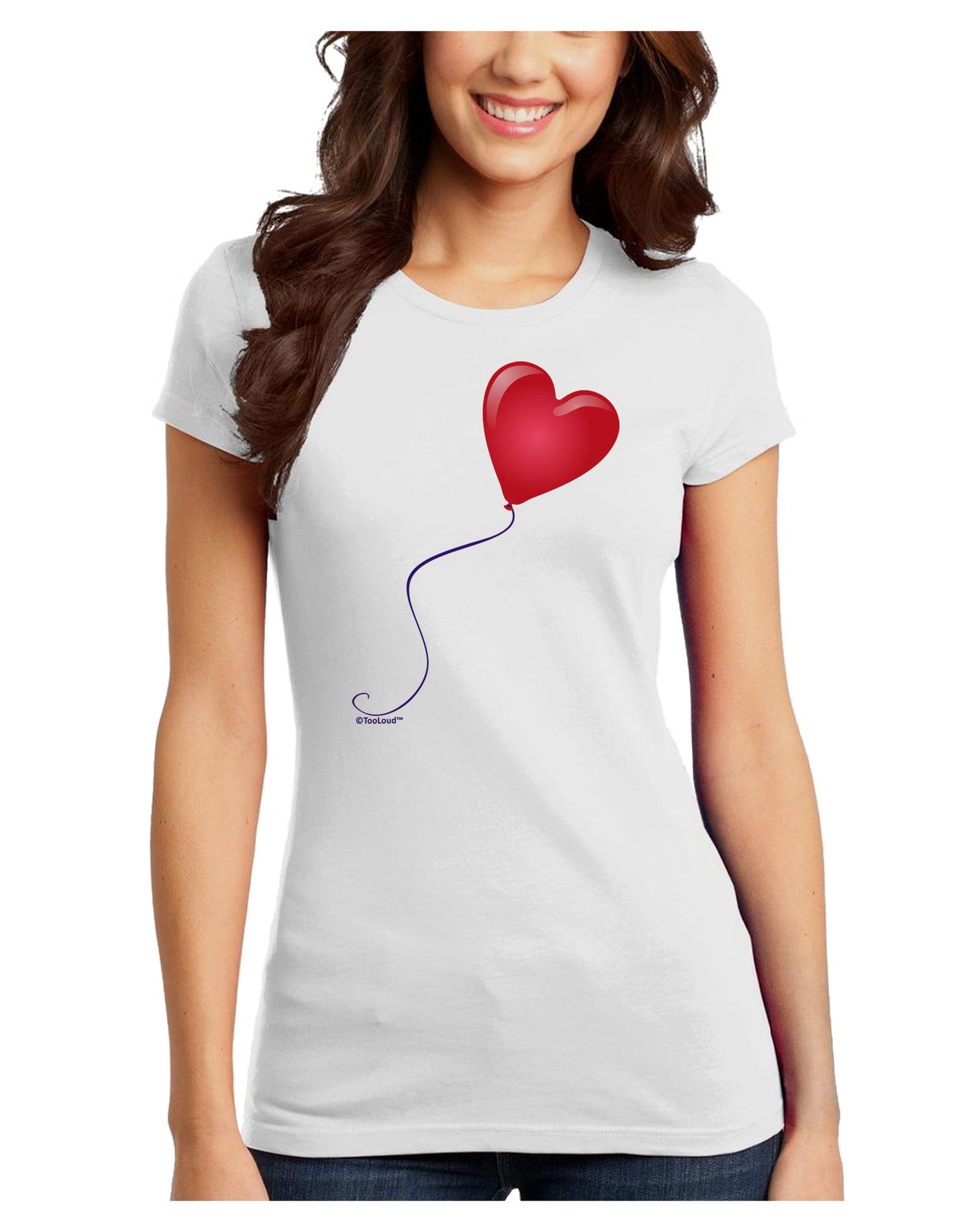 Cute Red Heart Balloon Juniors T-Shirt-Womens Juniors T-Shirt-TooLoud-White-Juniors Fitted X-Small-Davson Sales
