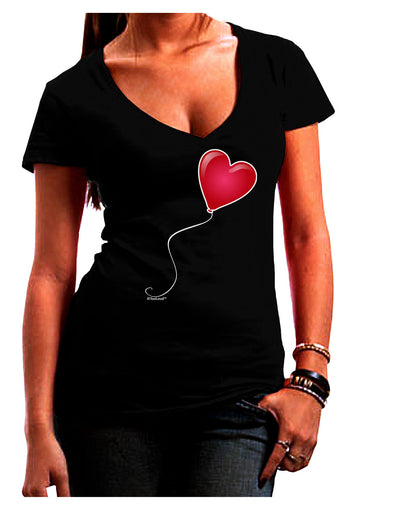 Cute Red Heart Balloon Juniors V-Neck Dark T-Shirt-Womens V-Neck T-Shirts-TooLoud-Black-Juniors Fitted Small-Davson Sales