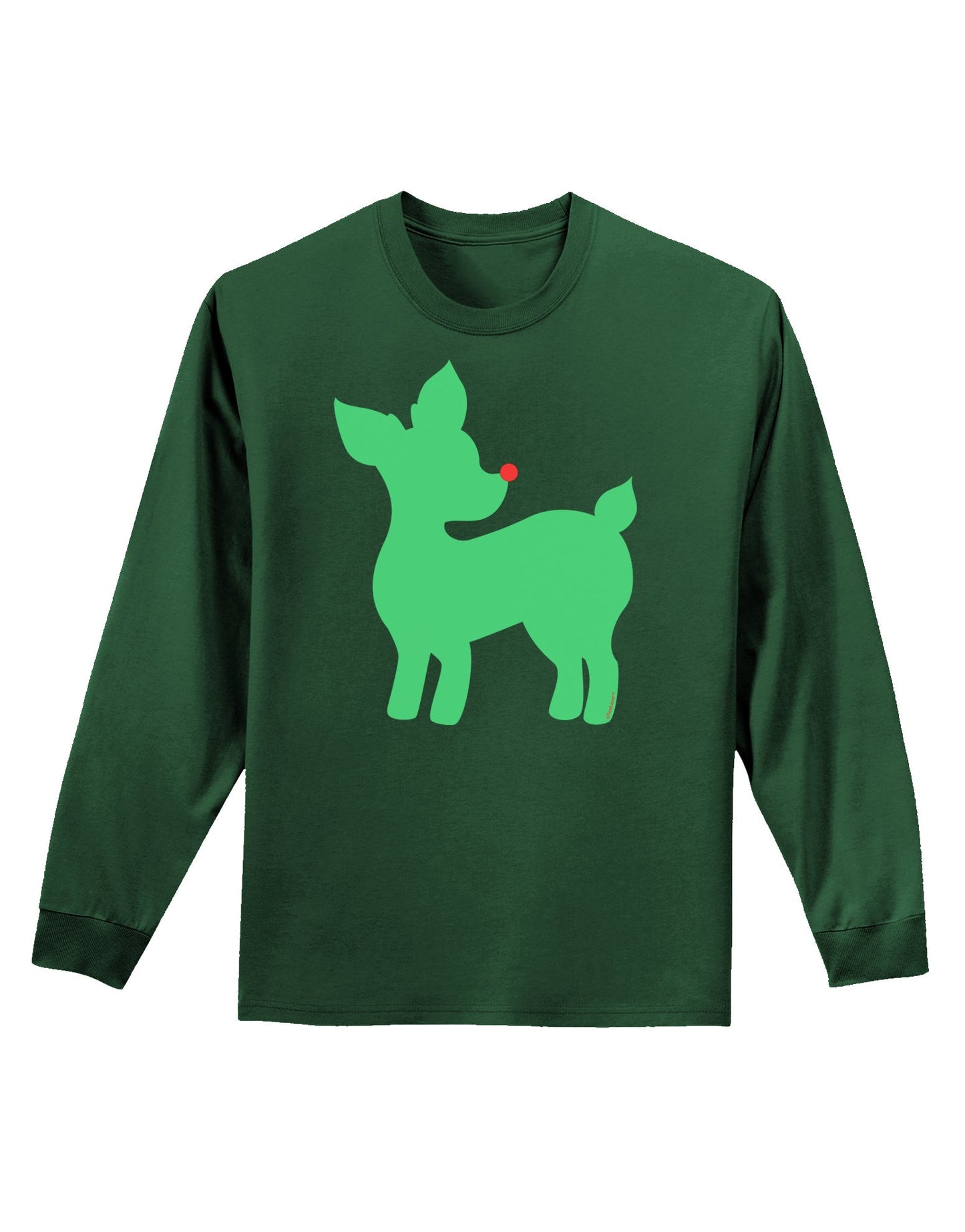 Cute Red and Green Rudolph - Christmas Adult Long Sleeve Dark T-Shirt by TooLoud-TooLoud-Dark-Green-Small-Davson Sales