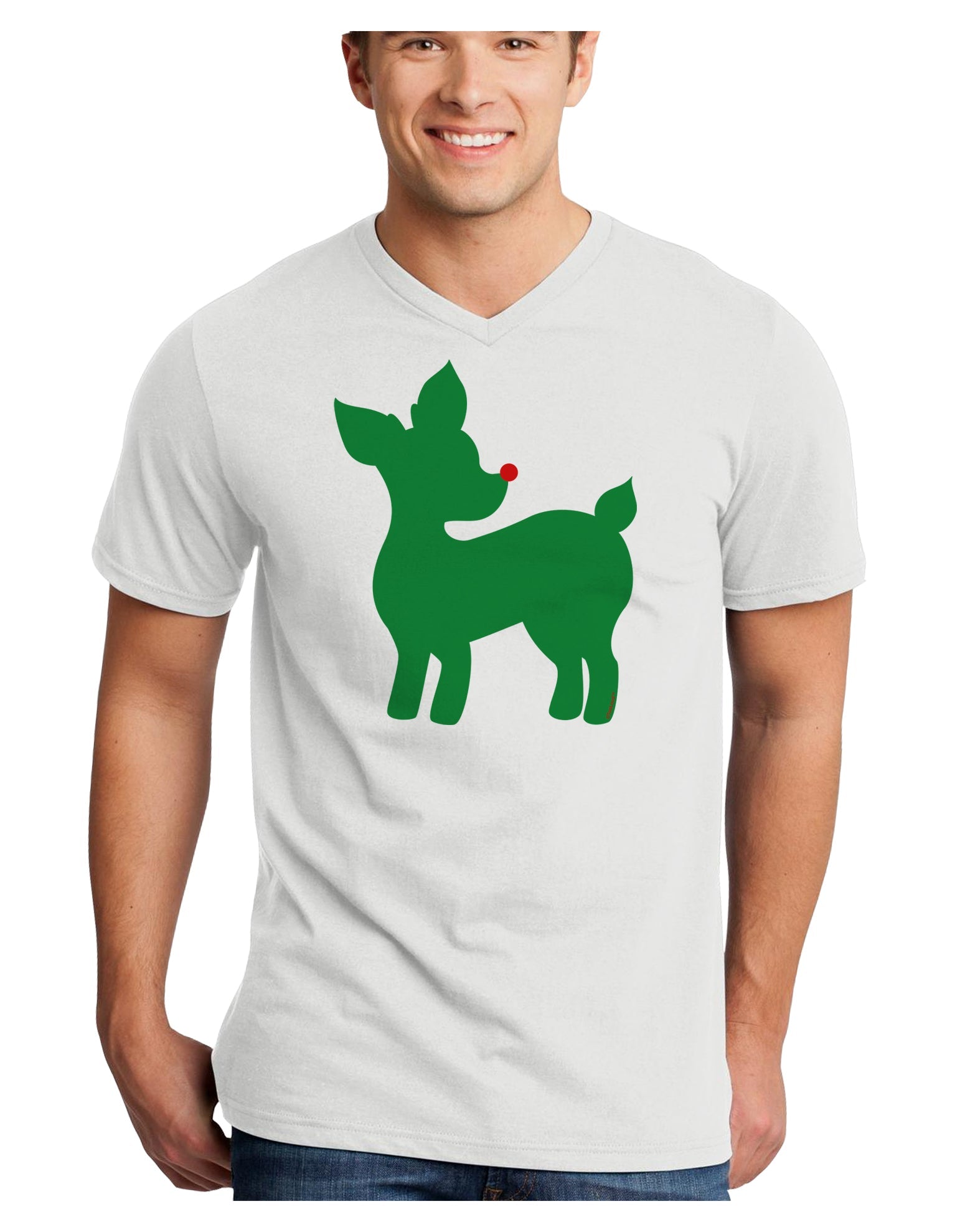 Cute Red and Green Rudolph - Christmas Adult V-Neck T-shirt by TooLoud-Mens V-Neck T-Shirt-TooLoud-White-Small-Davson Sales