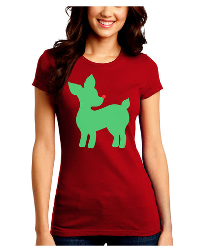 Cute Red and Green Rudolph - Christmas Juniors Crew Dark T-Shirt by TooLoud-T-Shirts Juniors Tops-TooLoud-Red-Juniors Fitted Small-Davson Sales