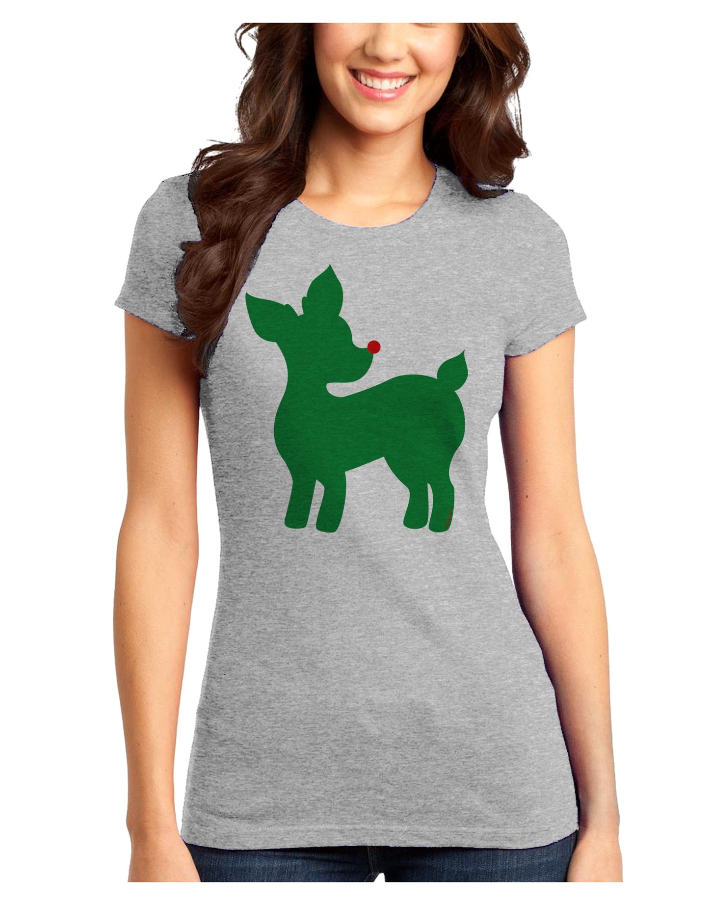 Cute Red and Green Rudolph - Christmas Juniors T-Shirt by TooLoud-Womens Juniors T-Shirt-TooLoud-Ash-Gray-Juniors Fitted X-Small-Davson Sales