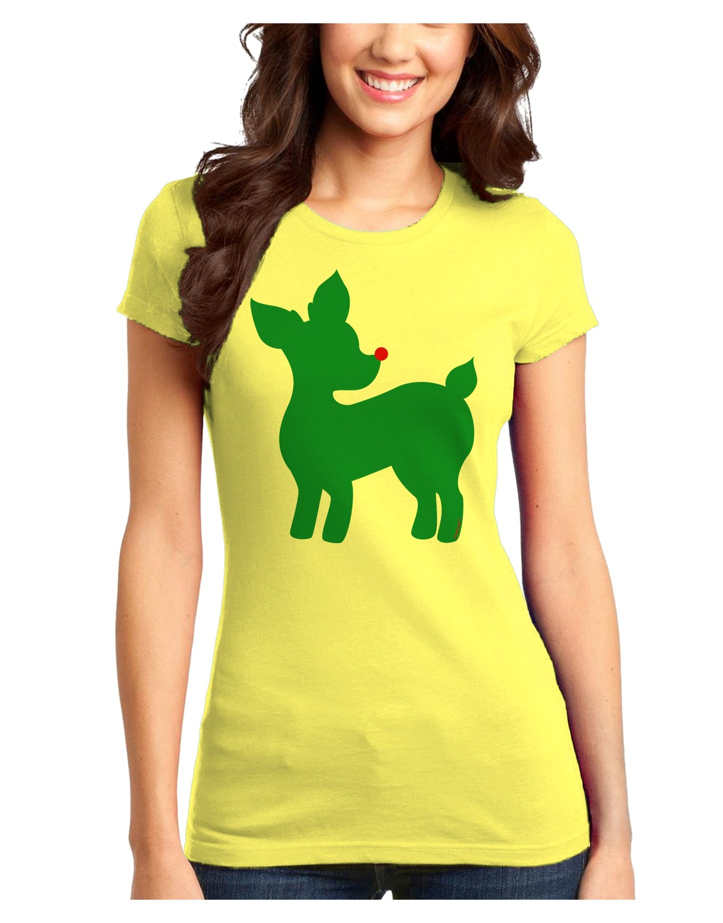 Cute Red and Green Rudolph - Christmas Juniors T-Shirt by TooLoud-Womens Juniors T-Shirt-TooLoud-Yellow-Juniors Fitted X-Small-Davson Sales
