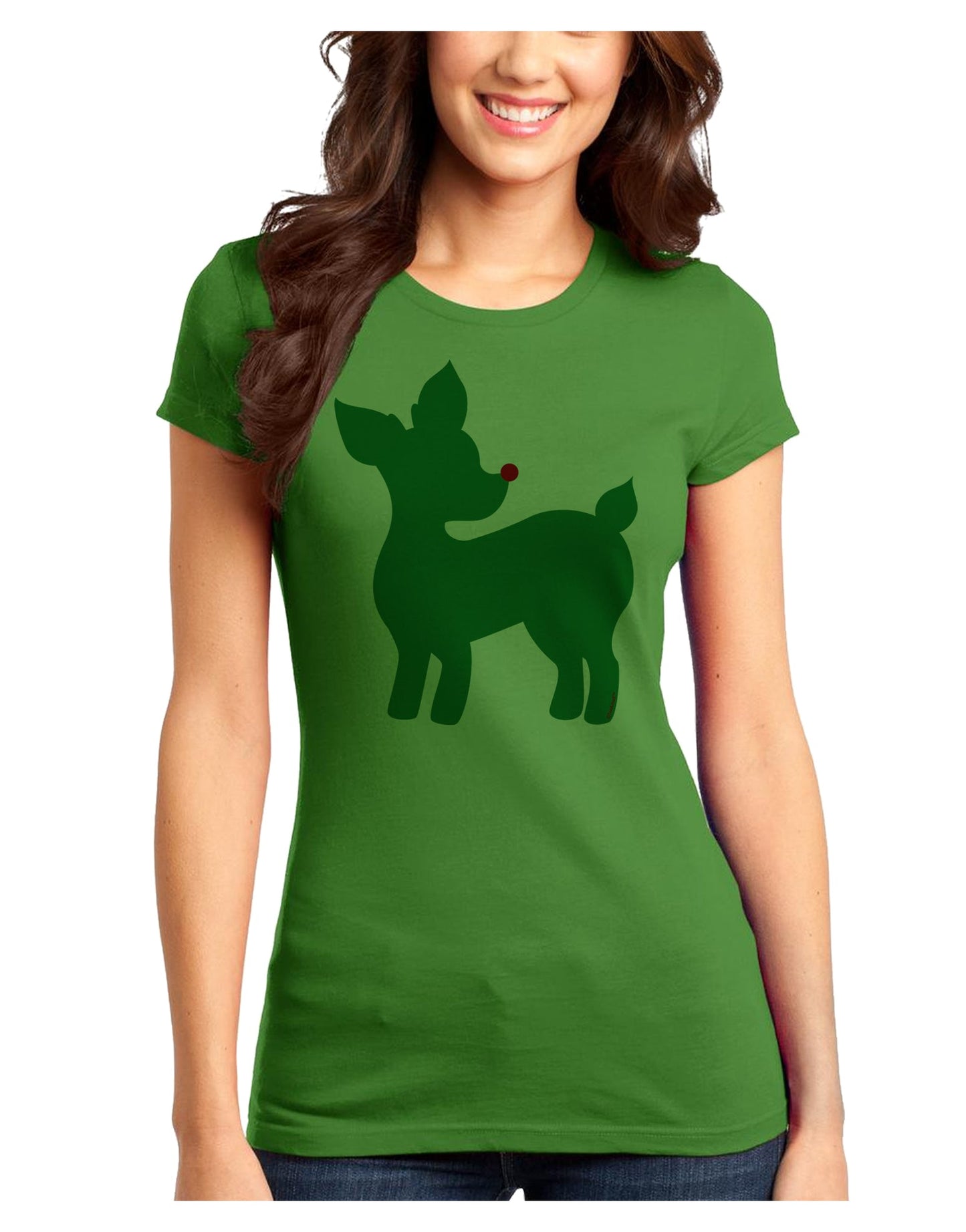 Cute Red and Green Rudolph - Christmas Juniors T-Shirt by TooLoud-Womens Juniors T-Shirt-TooLoud-Kiwi-Green-Juniors Fitted X-Small-Davson Sales