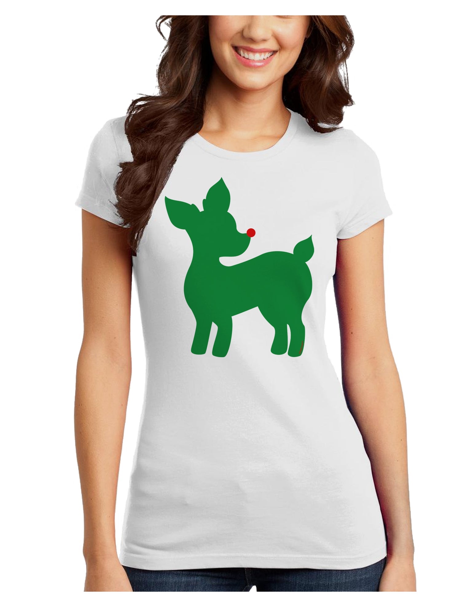 Cute Red and Green Rudolph - Christmas Juniors T-Shirt by TooLoud-Womens Juniors T-Shirt-TooLoud-White-Juniors Fitted X-Small-Davson Sales