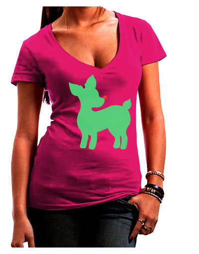 Cute Red and Green Rudolph - Christmas Juniors V-Neck Dark T-Shirt by TooLoud-Womens V-Neck T-Shirts-TooLoud-Hot-Pink-Juniors Fitted Small-Davson Sales