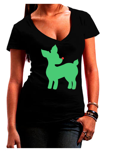 Cute Red and Green Rudolph - Christmas Juniors V-Neck Dark T-Shirt by TooLoud-Womens V-Neck T-Shirts-TooLoud-Black-Juniors Fitted Small-Davson Sales