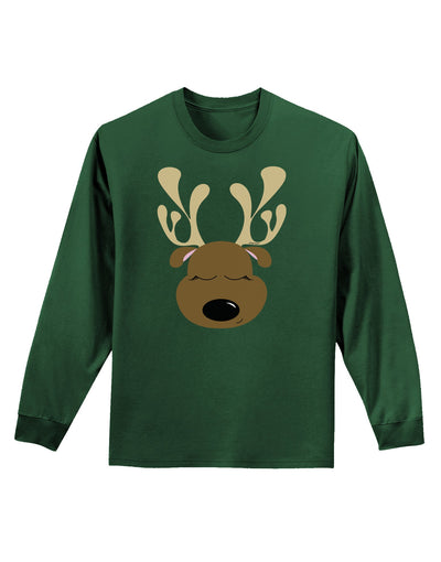 Cute Reindeer Face Christmas Adult Long Sleeve Dark T-Shirt-TooLoud-Dark-Green-Small-Davson Sales