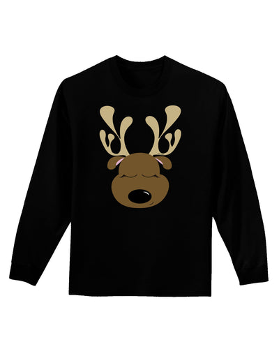 Cute Reindeer Face Christmas Adult Long Sleeve Dark T-Shirt-TooLoud-Black-Small-Davson Sales