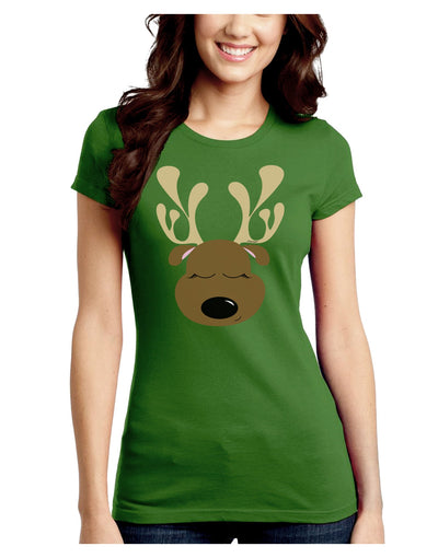 Cute Reindeer Face Christmas Juniors Crew Dark T-Shirt-T-Shirts Juniors Tops-TooLoud-Kiwi-Green-Juniors Fitted Small-Davson Sales