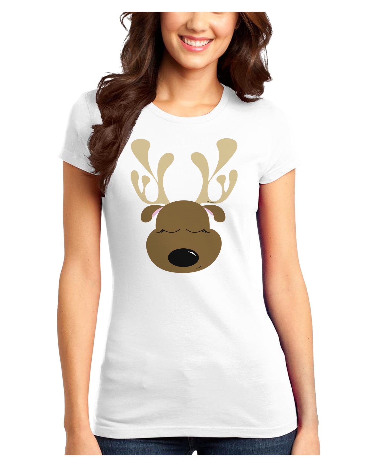Cute Reindeer Face Christmas Juniors T-Shirt-Womens Juniors T-Shirt-TooLoud-White-Juniors Fitted XS-Davson Sales