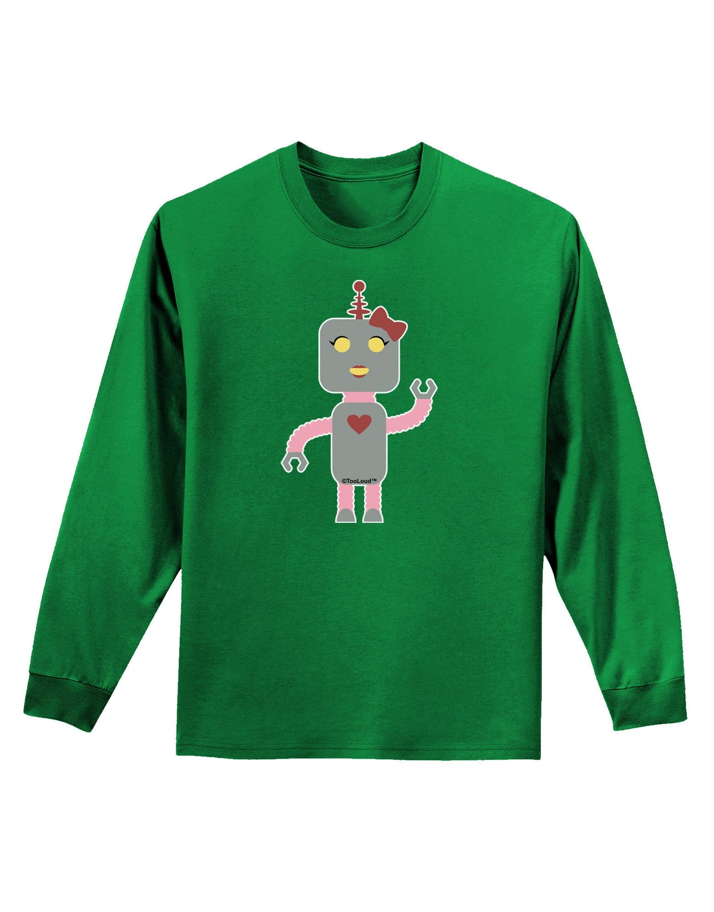 Cute Robot Female Adult Long Sleeve Dark T-Shirt-TooLoud-Kelly-Green-Small-Davson Sales