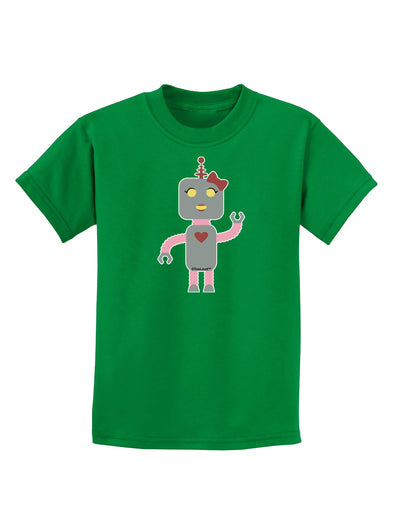 Cute Robot Female Childrens Dark T-Shirt-Childrens T-Shirt-TooLoud-Kelly-Green-X-Small-Davson Sales