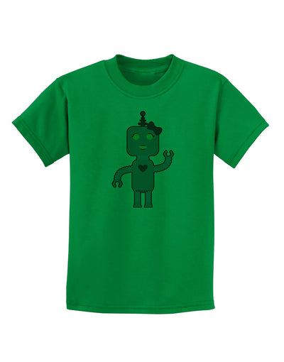 Cute Robot Female Childrens T-Shirt-Childrens T-Shirt-TooLoud-Kelly-Green-X-Small-Davson Sales