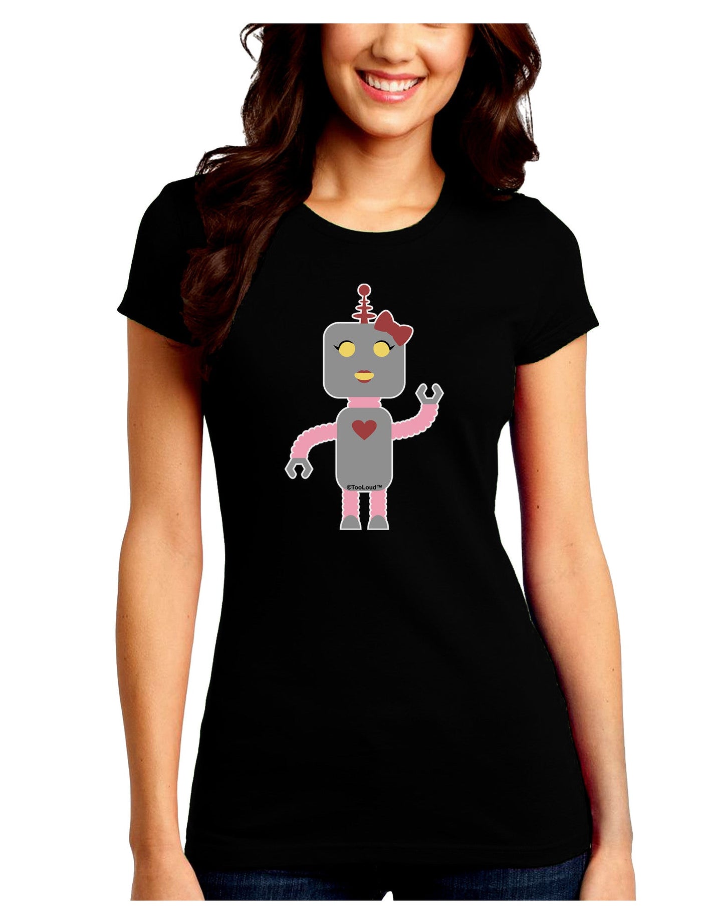 Cute Robot Female Juniors Petite Crew Dark T-Shirt-T-Shirts Juniors Tops-TooLoud-Black-Juniors Fitted Small-Davson Sales