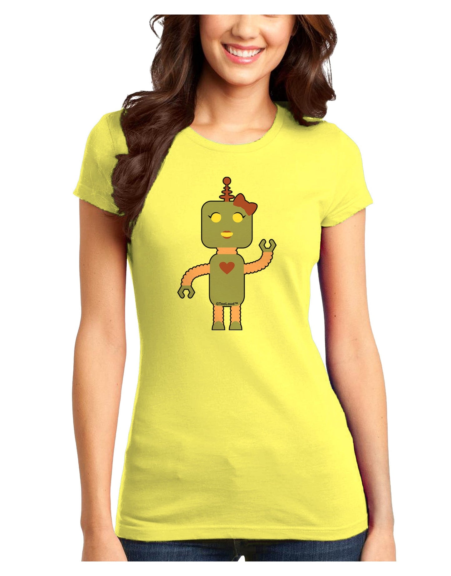 Cute Robot Female Juniors Petite T-Shirt-T-Shirts Juniors Tops-TooLoud-Yellow-Juniors Fitted X-Small-Davson Sales