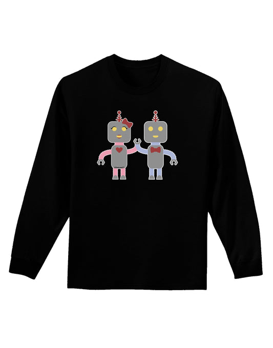 Cute Robot Love Adult Long Sleeve Dark T-Shirt-TooLoud-Black-Small-Davson Sales