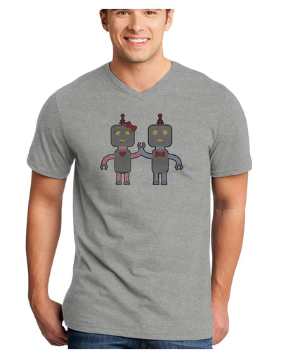 Cute Robot Love Adult V-Neck T-shirt-Mens V-Neck T-Shirt-TooLoud-HeatherGray-Small-Davson Sales