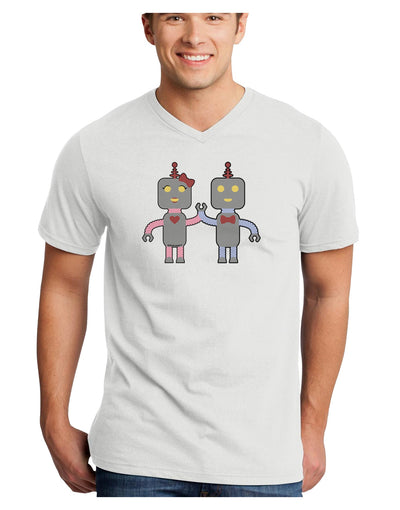 Cute Robot Love Adult V-Neck T-shirt-Mens V-Neck T-Shirt-TooLoud-White-Small-Davson Sales