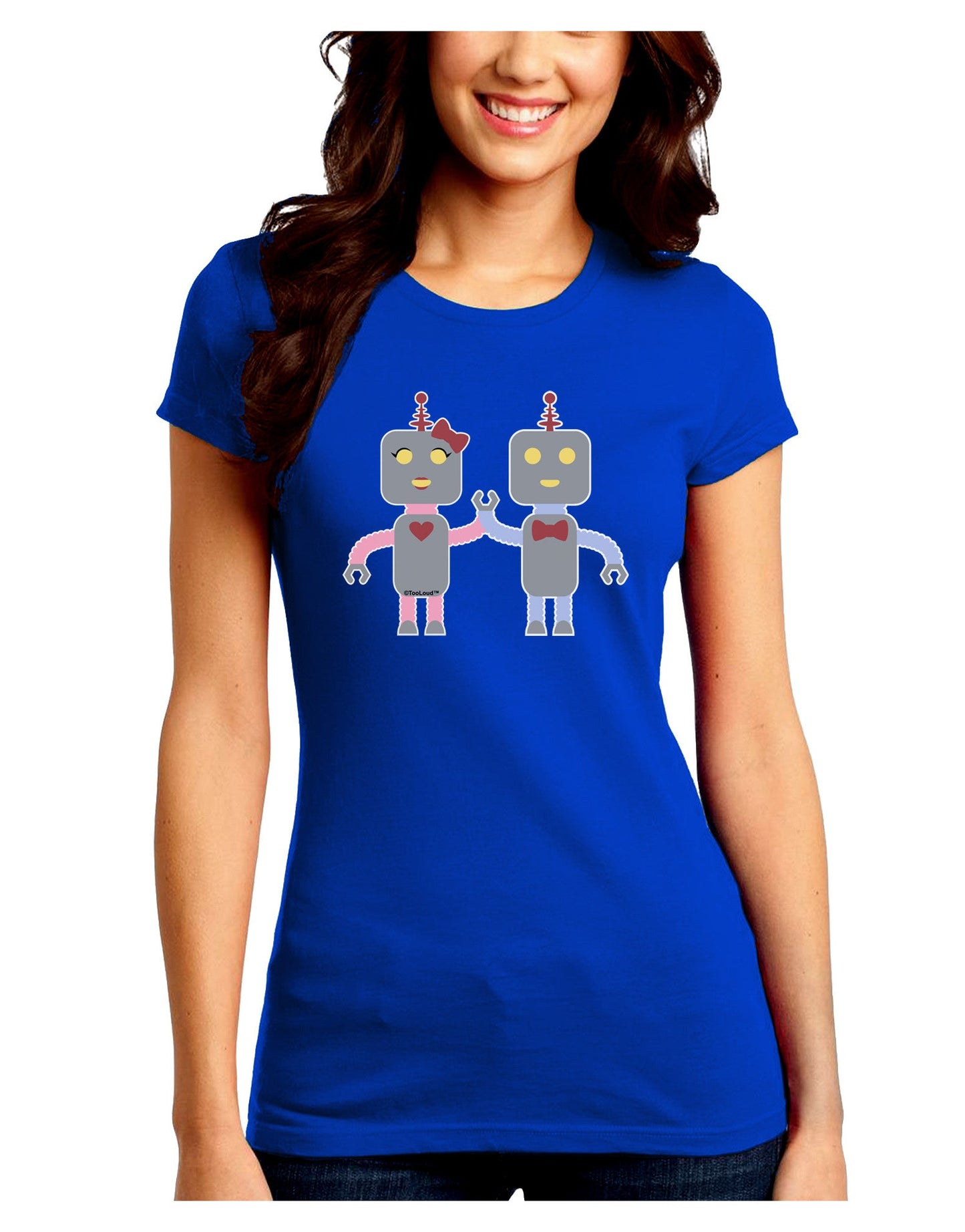 Cute Robot Love Juniors Petite Crew Dark T-Shirt-T-Shirts Juniors Tops-TooLoud-Royal-Blue-Juniors Fitted Small-Davson Sales