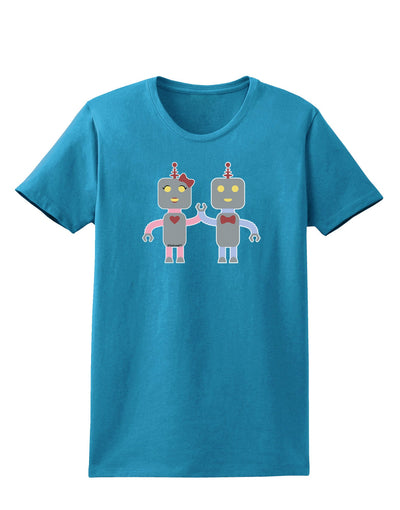 Cute Robot Love Womens Dark T-Shirt-TooLoud-Turquoise-X-Small-Davson Sales