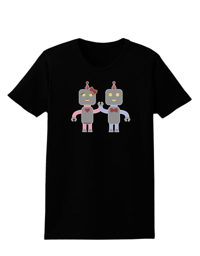 Cute Robot Love Womens Dark T-Shirt-TooLoud-Black-X-Small-Davson Sales