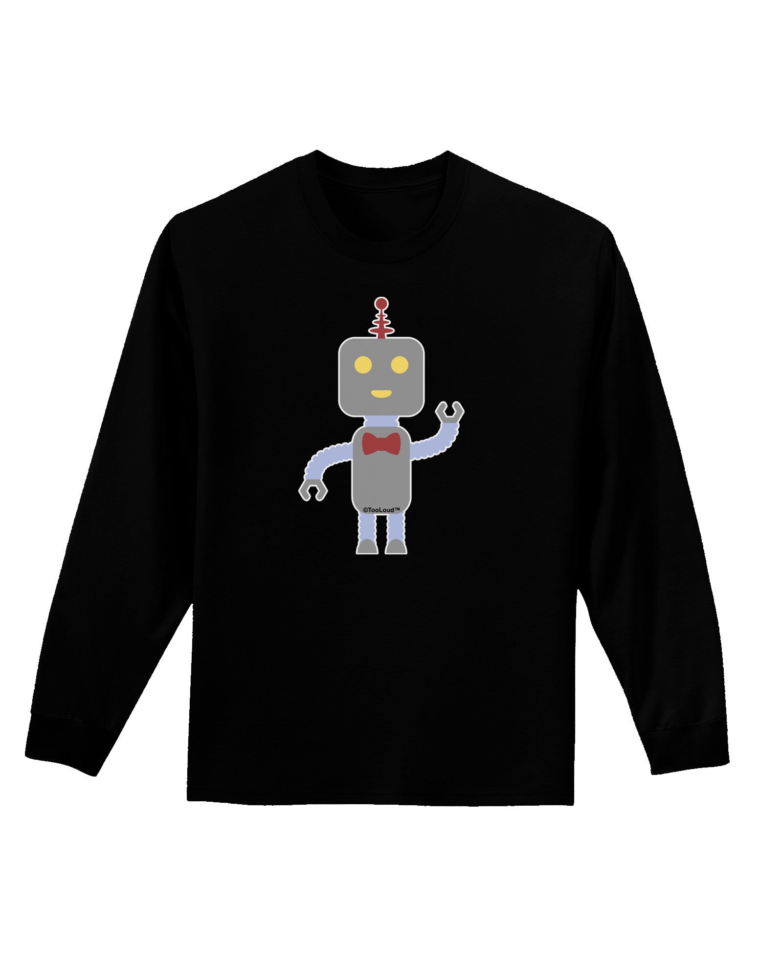 Cute Robot Male Adult Long Sleeve Dark T-Shirt-TooLoud-Black-Small-Davson Sales