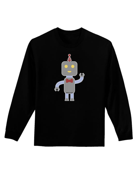 Cute Robot Male Adult Long Sleeve Dark T-Shirt-TooLoud-Black-Small-Davson Sales