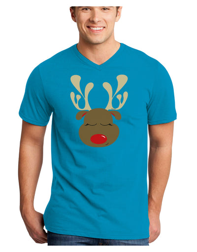 Cute Rudolph Reindeer Face Christmas Adult Dark V-Neck T-Shirt-TooLoud-Turquoise-Small-Davson Sales
