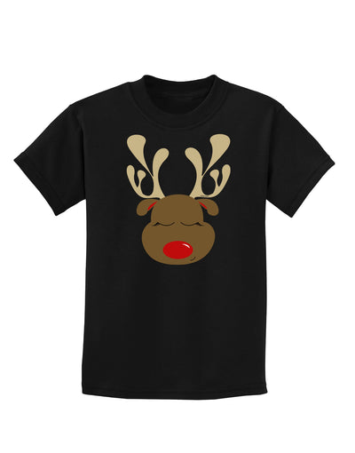 Cute Rudolph Reindeer Face Christmas Childrens Dark T-Shirt-Childrens T-Shirt-TooLoud-Black-X-Small-Davson Sales