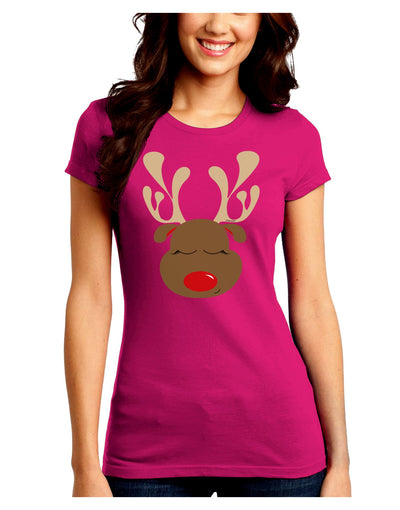 Cute Rudolph Reindeer Face Christmas Juniors Crew Dark T-Shirt-T-Shirts Juniors Tops-TooLoud-Hot-Pink-Juniors Fitted Small-Davson Sales