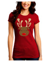 Cute Rudolph Reindeer Face Christmas Juniors Crew Dark T-Shirt-T-Shirts Juniors Tops-TooLoud-Red-Juniors Fitted Small-Davson Sales
