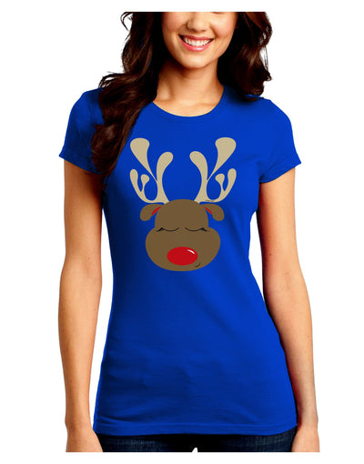 Cute Rudolph Reindeer Face Christmas Juniors Crew Dark T-Shirt-T-Shirts Juniors Tops-TooLoud-Royal-Blue-Juniors Fitted Small-Davson Sales