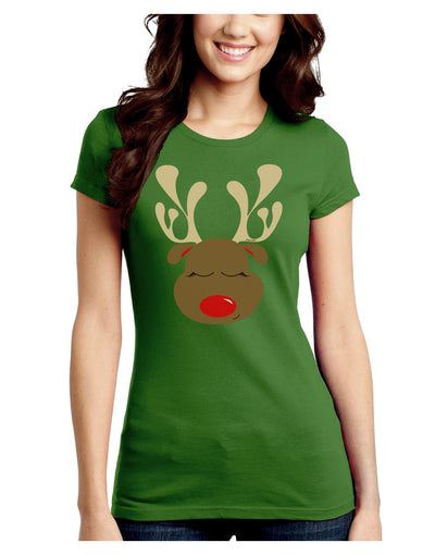 Cute Rudolph Reindeer Face Christmas Juniors Crew Dark T-Shirt-T-Shirts Juniors Tops-TooLoud-Kiwi-Green-Juniors Fitted Small-Davson Sales
