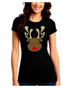 Cute Rudolph Reindeer Face Christmas Juniors Crew Dark T-Shirt-T-Shirts Juniors Tops-TooLoud-Black-Juniors Fitted Small-Davson Sales