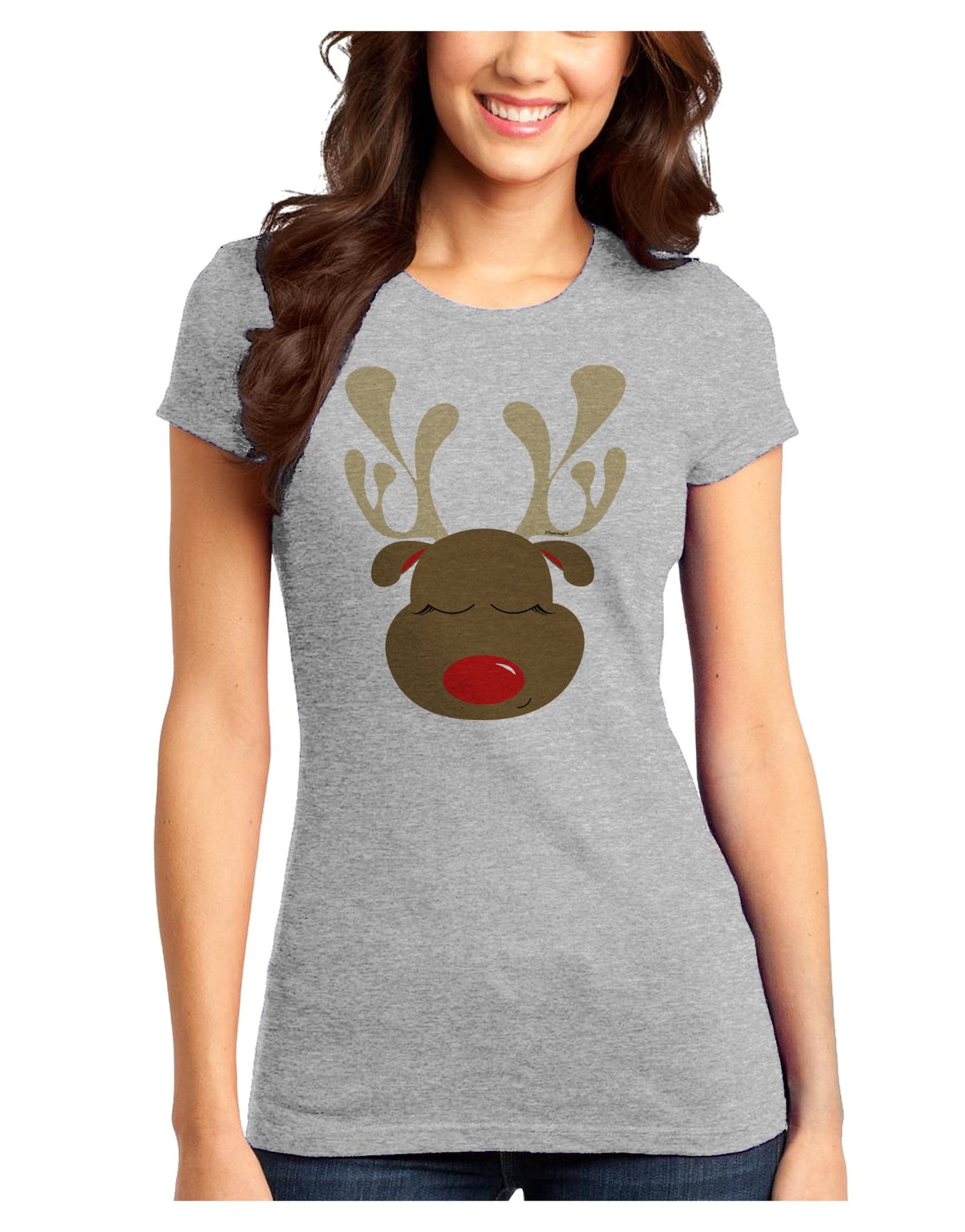 Cute Rudolph Reindeer Face Christmas Juniors T-Shirt-Womens Juniors T-Shirt-TooLoud-Ash-Gray-Juniors Fitted XS-Davson Sales