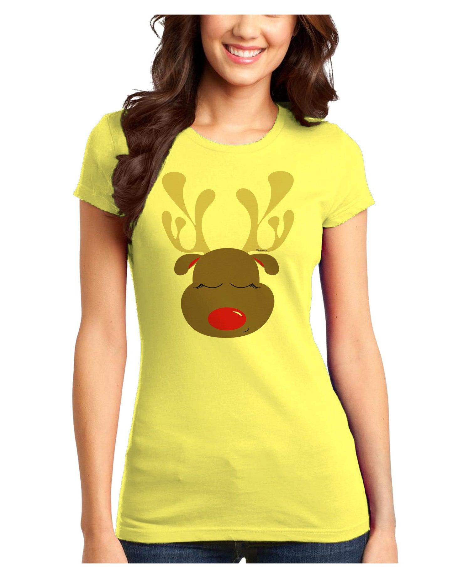 Cute Rudolph Reindeer Face Christmas Juniors T-Shirt-Womens Juniors T-Shirt-TooLoud-Yellow-Juniors Fitted XS-Davson Sales