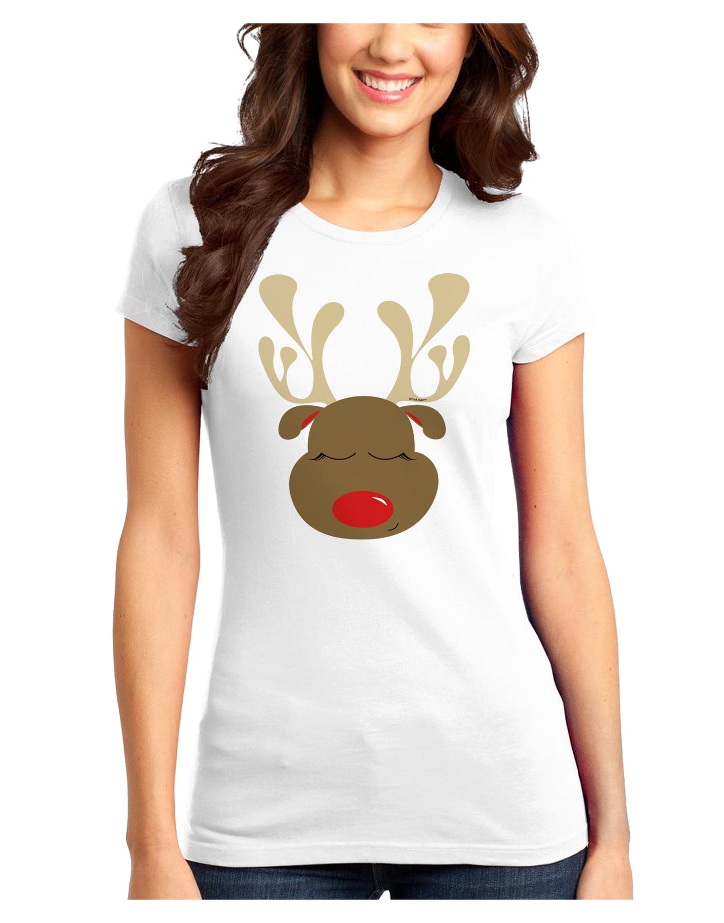 Cute Rudolph Reindeer Face Christmas Juniors T-Shirt-Womens Juniors T-Shirt-TooLoud-White-Juniors Fitted XS-Davson Sales