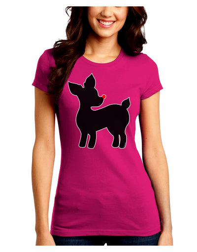 Cute Rudolph Silhouette - Christmas Juniors Crew Dark T-Shirt by TooLoud-T-Shirts Juniors Tops-TooLoud-Hot-Pink-Juniors Fitted Small-Davson Sales