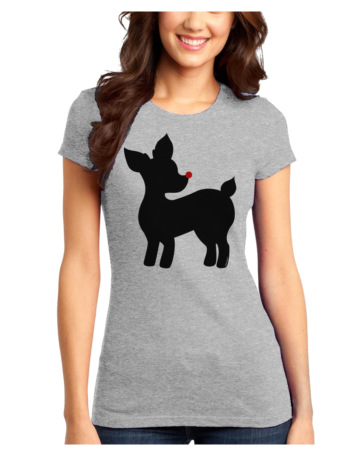 Cute Rudolph Silhouette - Christmas Juniors T-Shirt by TooLoud-Womens Juniors T-Shirt-TooLoud-Ash-Gray-Juniors Fitted X-Small-Davson Sales
