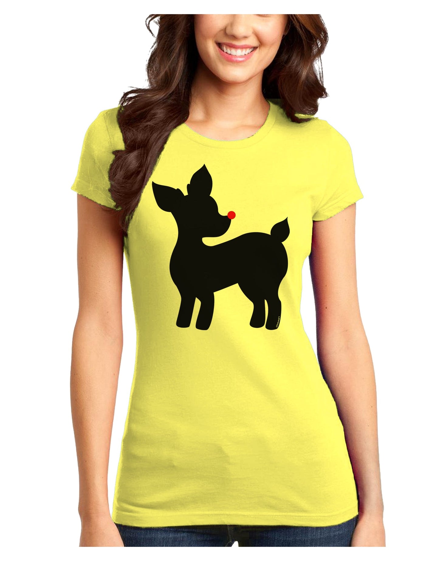 Cute Rudolph Silhouette - Christmas Juniors T-Shirt by TooLoud-Womens Juniors T-Shirt-TooLoud-Yellow-Juniors Fitted X-Small-Davson Sales