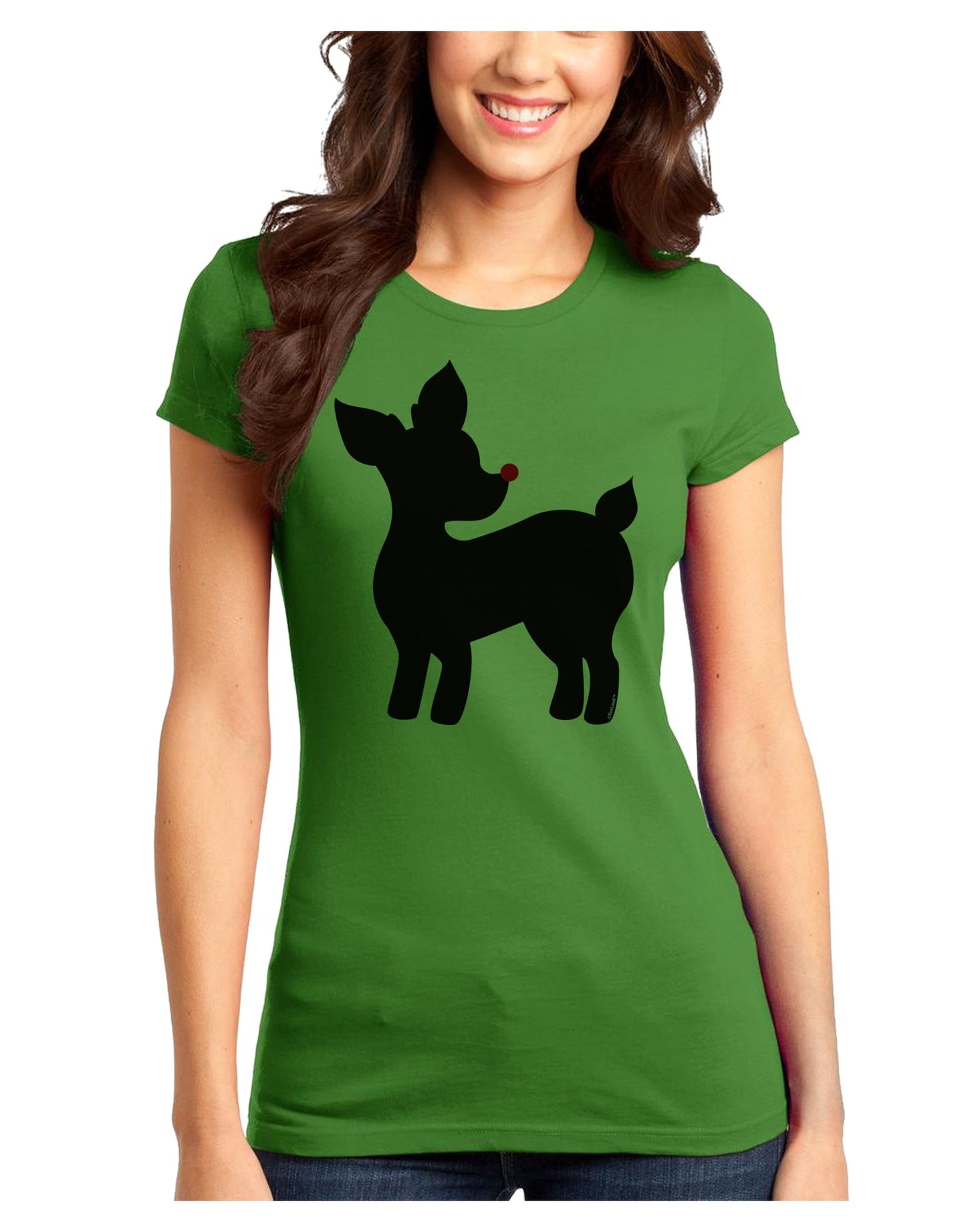 Cute Rudolph Silhouette - Christmas Juniors T-Shirt by TooLoud-Womens Juniors T-Shirt-TooLoud-Kiwi-Green-Juniors Fitted X-Small-Davson Sales