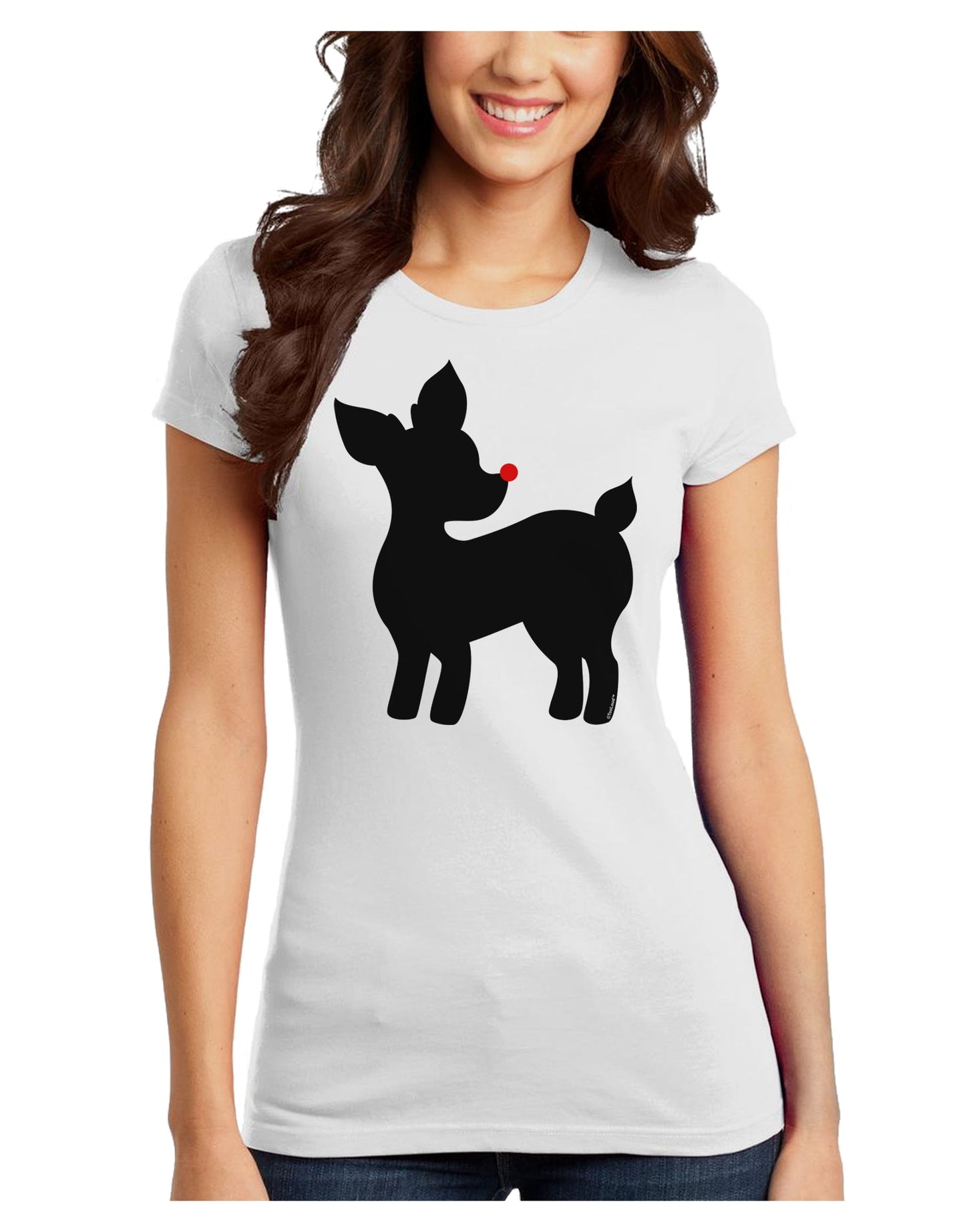 Cute Rudolph Silhouette - Christmas Juniors T-Shirt by TooLoud-Womens Juniors T-Shirt-TooLoud-White-Juniors Fitted X-Small-Davson Sales