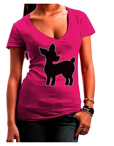 Cute Rudolph Silhouette - Christmas Juniors V-Neck Dark T-Shirt by TooLoud-Womens V-Neck T-Shirts-TooLoud-Hot-Pink-Juniors Fitted Small-Davson Sales