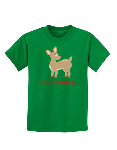 Cute Rudolph the Reindeer - Merry Christmas Childrens Dark T-Shirt by TooLoud-Childrens T-Shirt-TooLoud-Kelly-Green-X-Small-Davson Sales