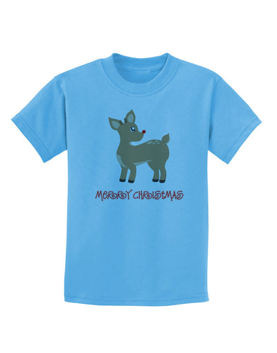 Cute Rudolph the Reindeer - Merry Christmas Childrens T-Shirt by TooLoud-Childrens T-Shirt-TooLoud-Aquatic-Blue-X-Small-Davson Sales