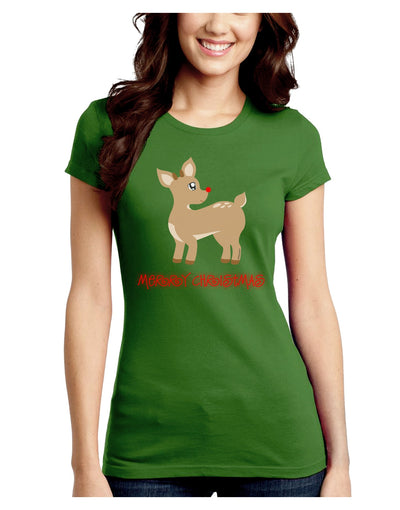 Cute Rudolph the Reindeer - Merry Christmas Juniors Crew Dark T-Shirt by TooLoud-T-Shirts Juniors Tops-TooLoud-Kiwi-Green-Juniors Fitted X-Small-Davson Sales